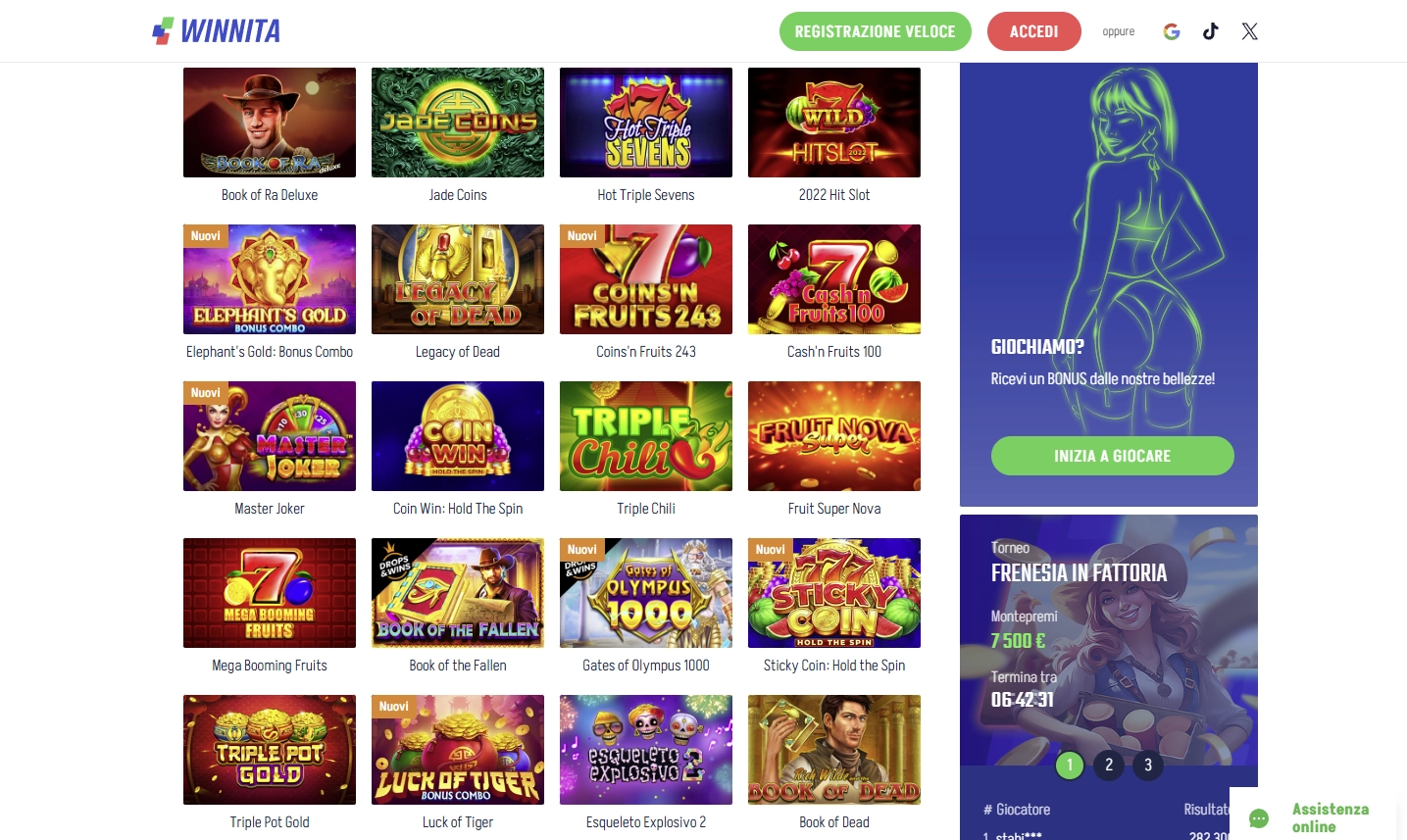 Selezione giochi di Winnita Casino